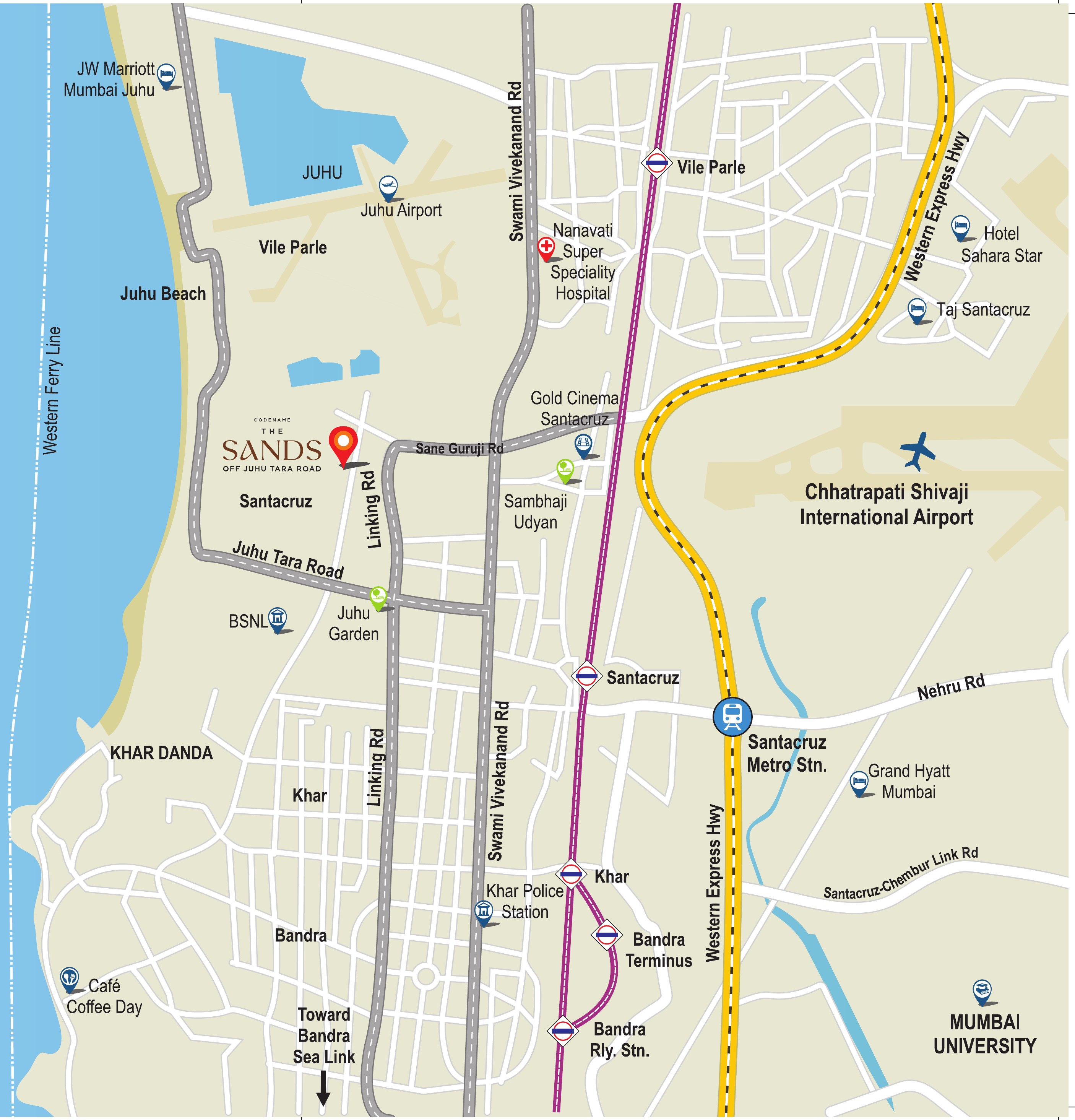 Location map — Codename The Sands, off Juhu Tara Road, Santacruz West